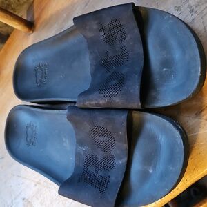 Roots Suede Slide Sandals Punch Logo Detail